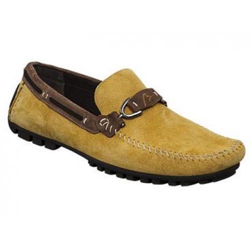 Bacco Bucci "Flavio" Mustard/Brown Genuine Suede Leather Loafer Shoes
